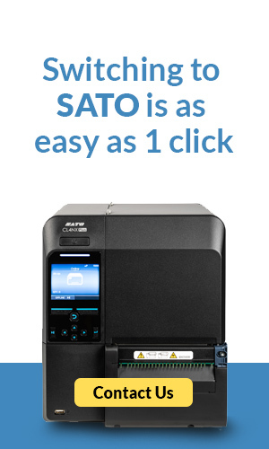 SATO CL4NX Plus printer with 'Switching to SATO is easy as one click